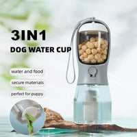 3-in-1 Portable Dog Water Bottle – Food, Water & Waste Bag Dispenser for Walks & Travel