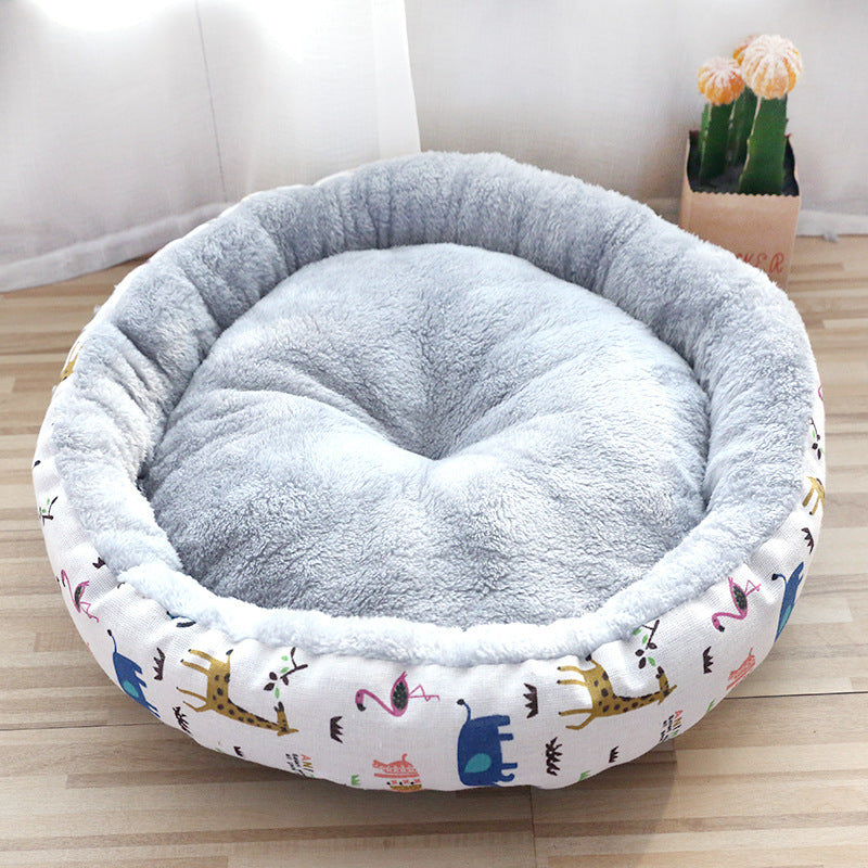 Round Plush Dog & Cat Bed – Ultra-Soft Calming Cushion for Pets