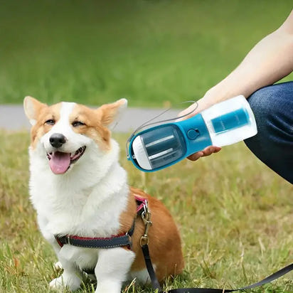 3-in-1 Portable Dog Water Bottle – Food, Water & Waste Bag Dispenser for Walks & Travel