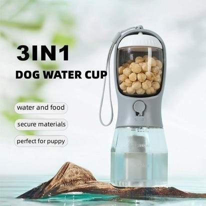 3-in-1 Portable Dog Water Bottle – Food, Water & Waste Bag Dispenser for Walks & Travel